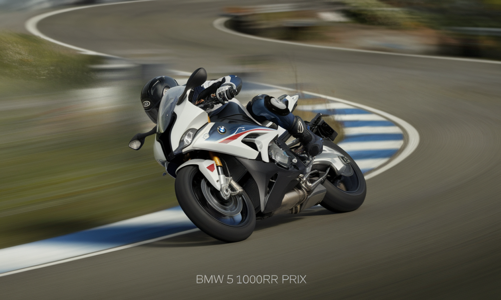 Moto BMW S1000RR rouge et noire sur route