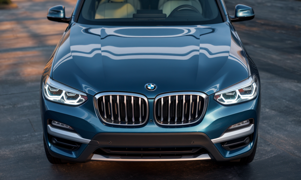 BMW X3 noir stationné sur une route panoramique