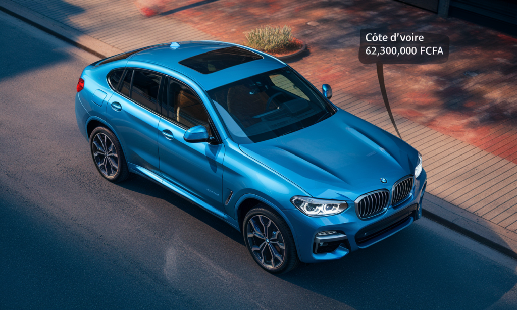 BMW X4 rouge stationné sur une route panoramique