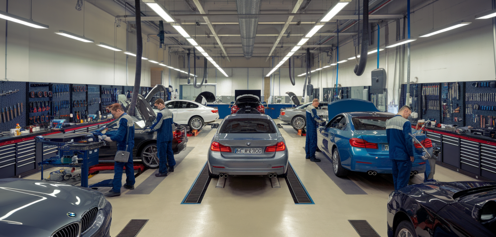Façade d’un garage BMW à Annecy avec plusieurs voitures en exposition