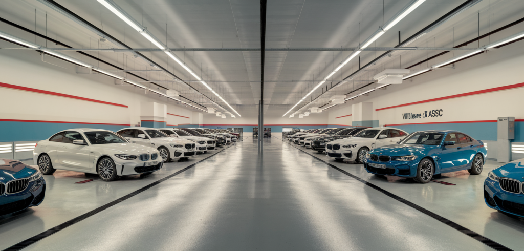 Garage BMW à Villeneuve d'Ascq avec plusieurs véhicules en réparation