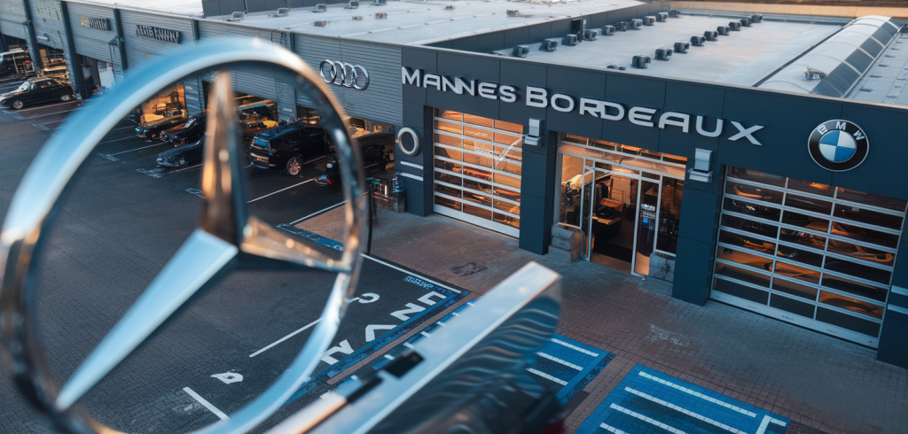 Vue du garage Mannes Bordeaux, spécialisé en Mercedes, Audi et BMW