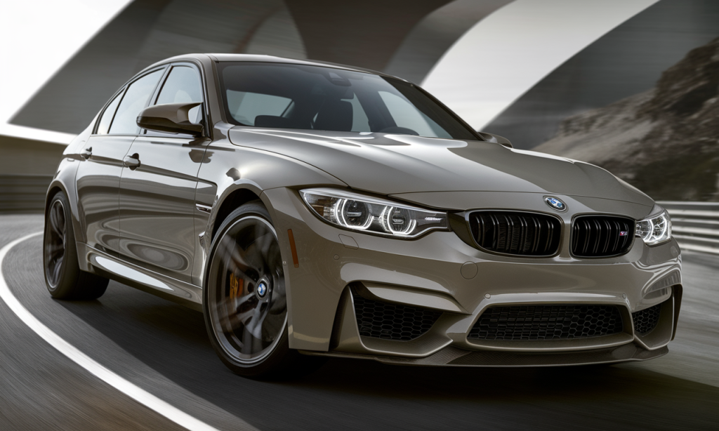 Vue de face d'une BMW M3 sur la route