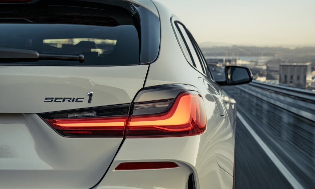 BMW Série 1 stationnée sur une route panoramique