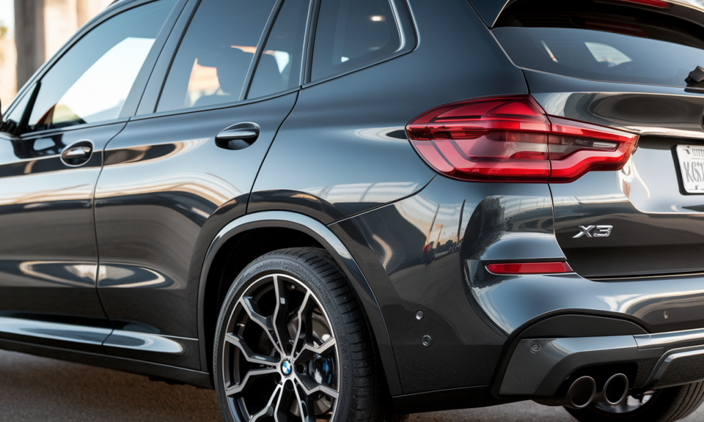 BMW X3 stationné sur une route panoramique