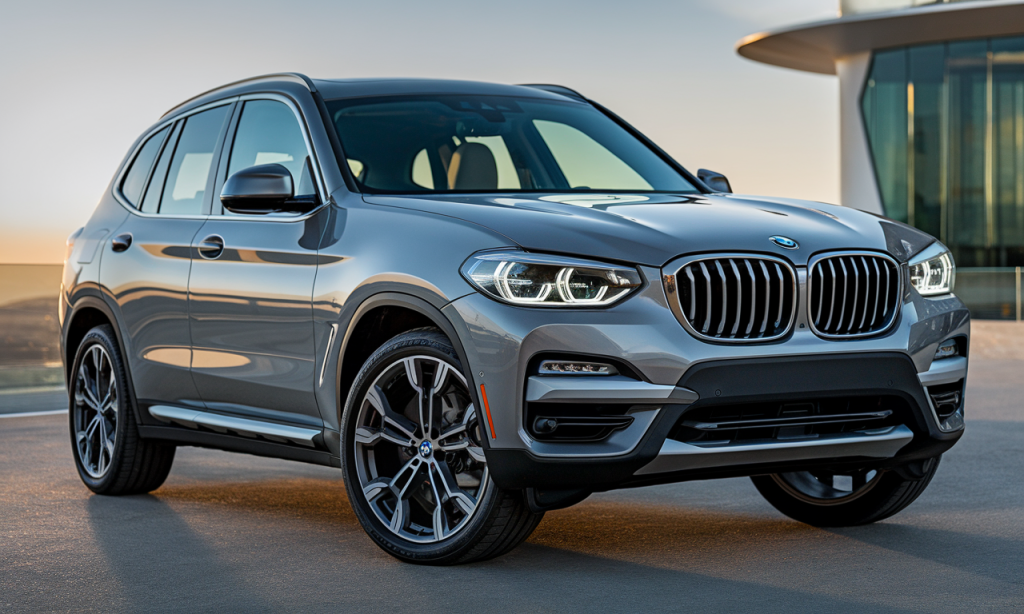 BMW X3 garé sur une route panoramique