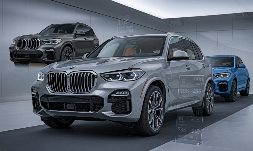 BMW X5 garé sur la route avec son prix affiché
