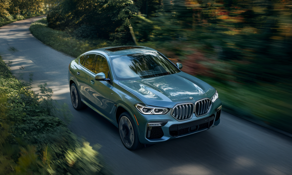 BMW X6 stationné sur une route panoramique