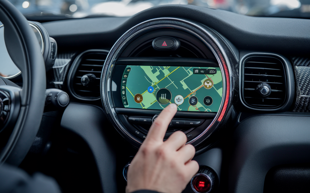 Écran Android Auto affiché dans une Mini Cooper moderne