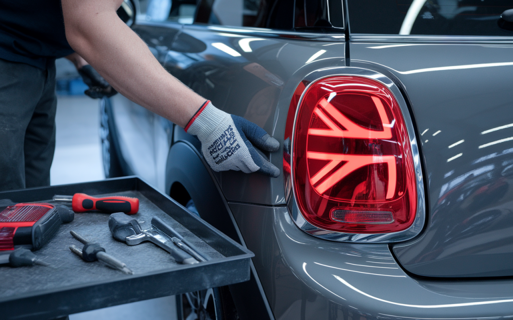 Vue détaillée du feu arrière d'une Mini Cooper