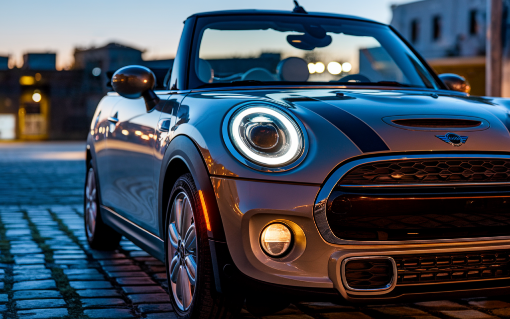 Mini Cooper Cabriolet décapotable garée sur la route