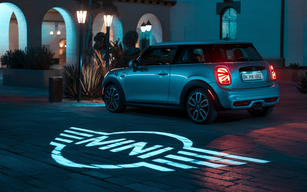 Vue de face de la nouvelle Mini Cooper stationnée en ville