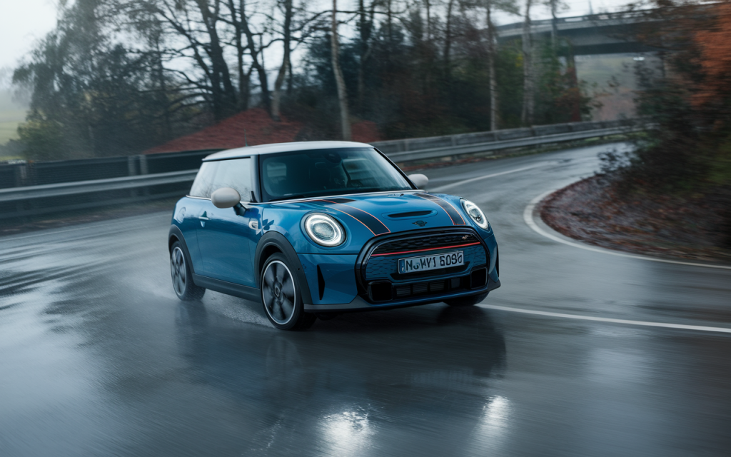 Pneu de voiture monté sur une Mini Cooper