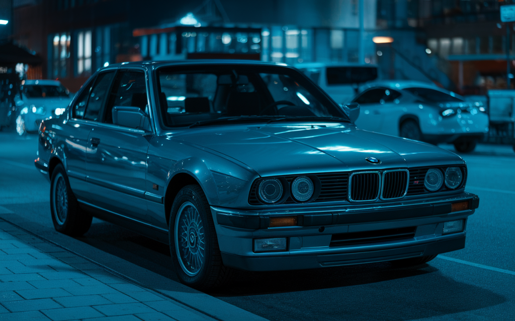 Vue latérale d'une BMW Série 3 sur la route