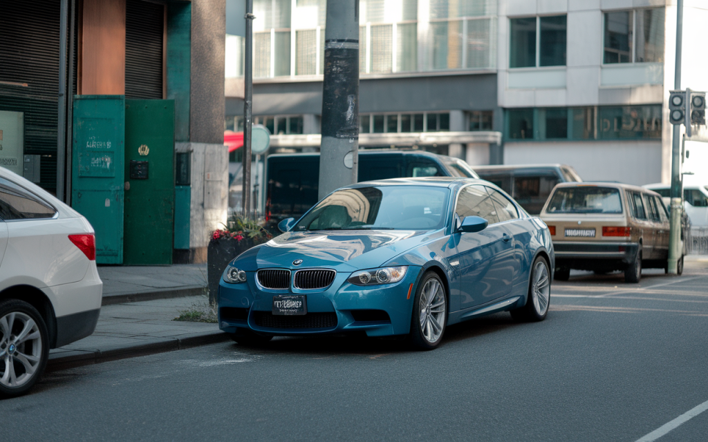 Vue latérale d'une BMW E92 de couleur noire sur route