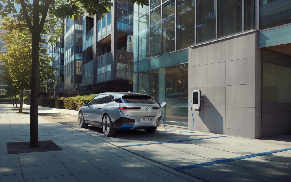 Voiture BMW électrique stationnée sur une route urbaine