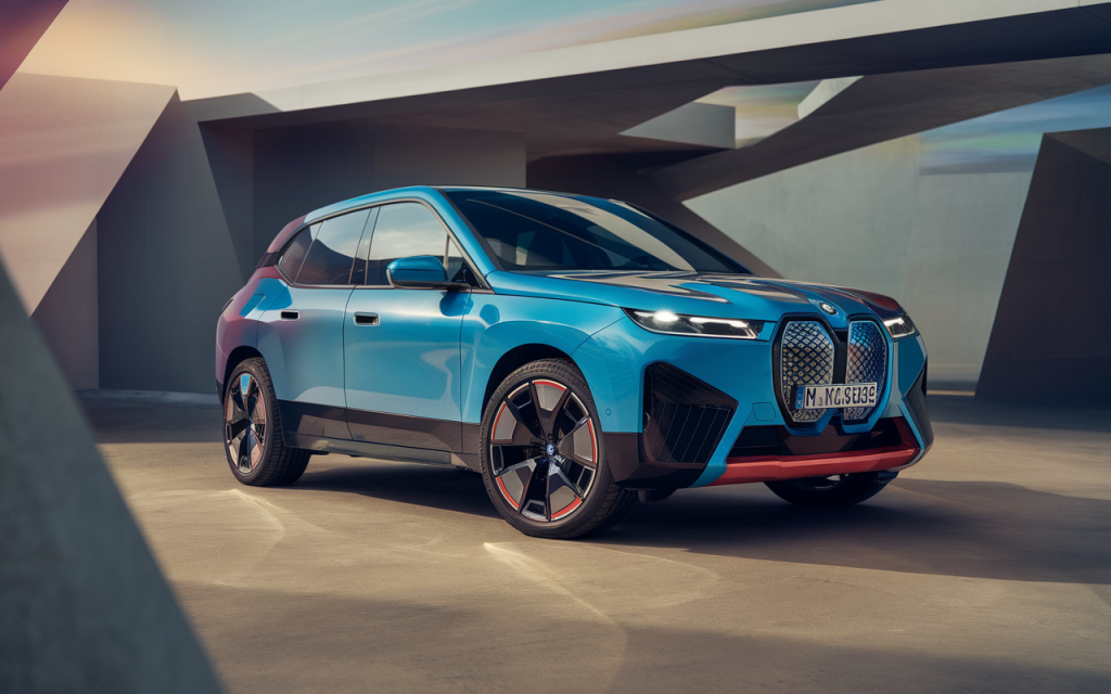 Vue de face du SUV électrique BMW iX stationné en extérieur