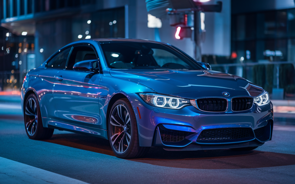 Vue de face d'une BMW M4 sportive garée en extérieur