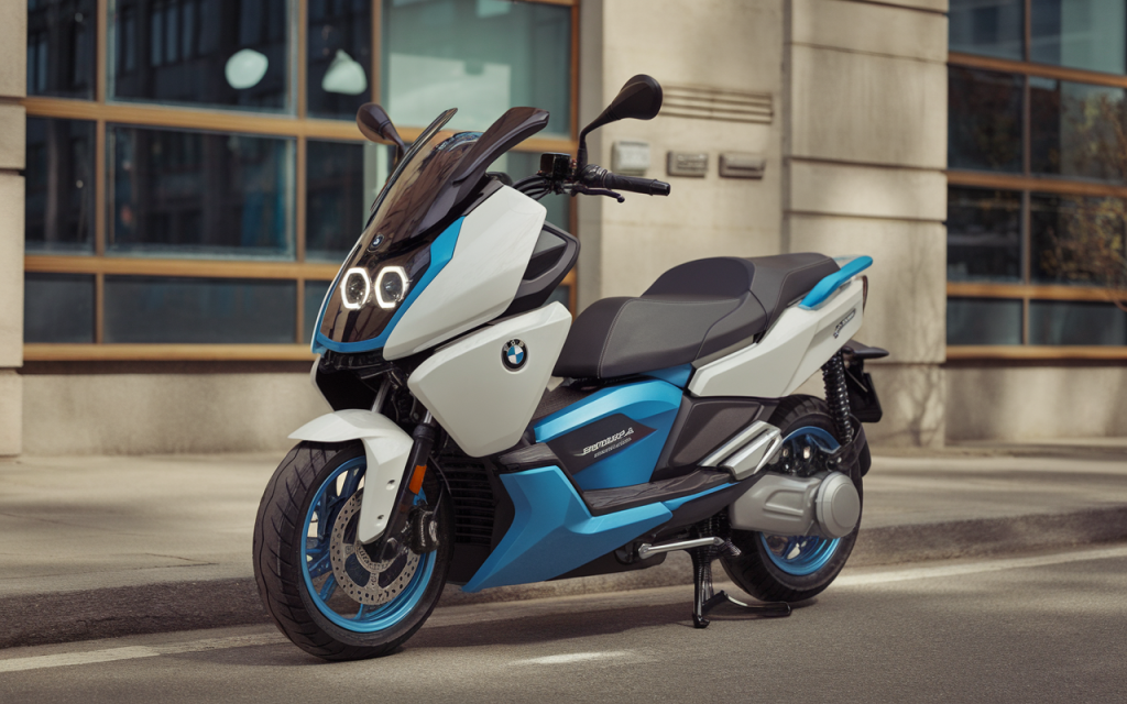 Moto BMW Motorrad garée sur une route panoramique