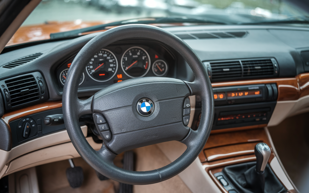 Vue latérale d'une BMW Série 3 de 1998 de couleur argentée