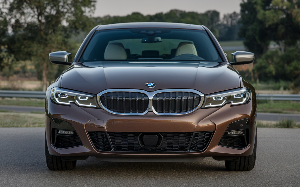 Break BMW Série 3 station wagon gris sur route