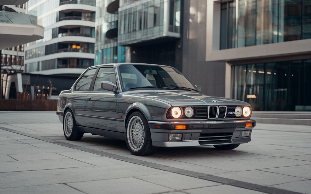 Vue de la BMW Série 3 E36 dans un paysage urbain