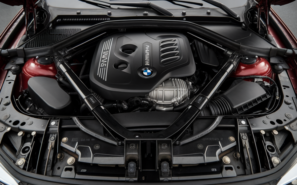 Vue du moteur d'une BMW Série 3