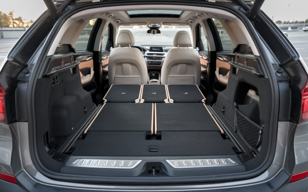 Vue latérale d'une BMW X1 d'occasion de couleur noire stationnée à l'extérieur