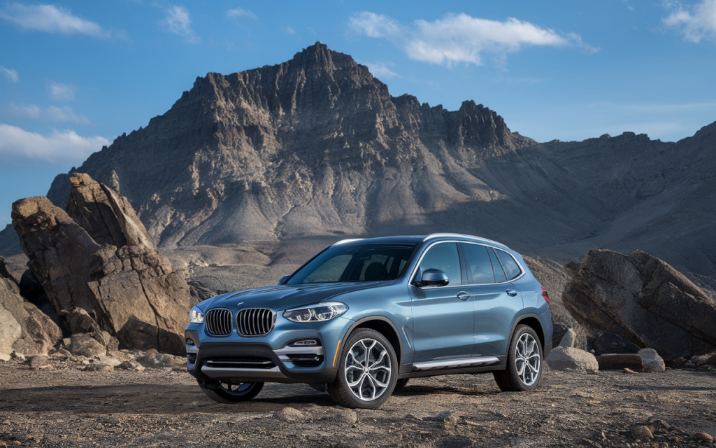 Vue latérale d'un SUV BMW X3 de couleur noire garé en extérieur