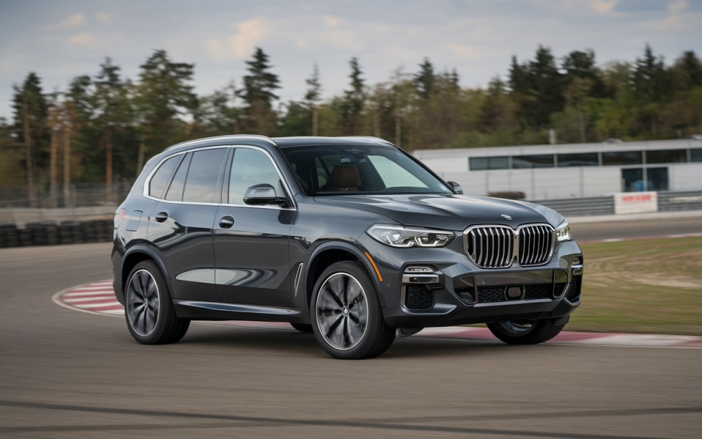 Vue de profil d’un SUV BMW X5 E70 3.0d garé en plein air