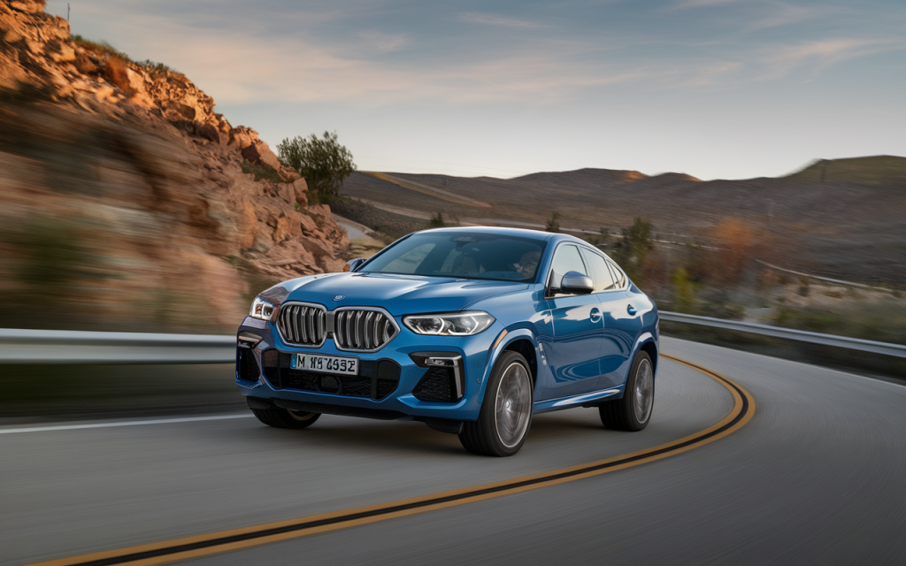 Vue latérale d'une BMW X6 de luxe garée en extérieur