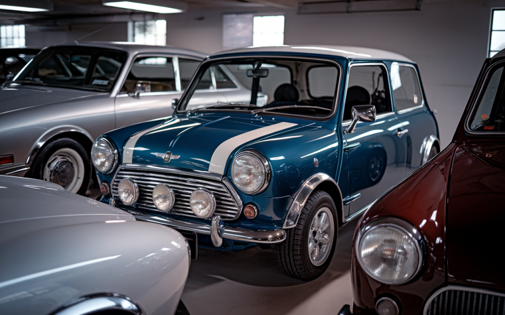 Voiture Classic Cooper Mini stationnée dans une rue ancienne