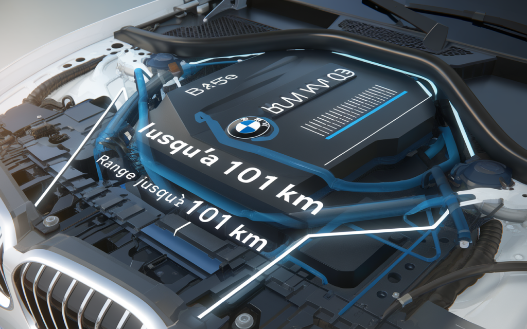 Vue d'une BMW Série 3 hybride garée en extérieur