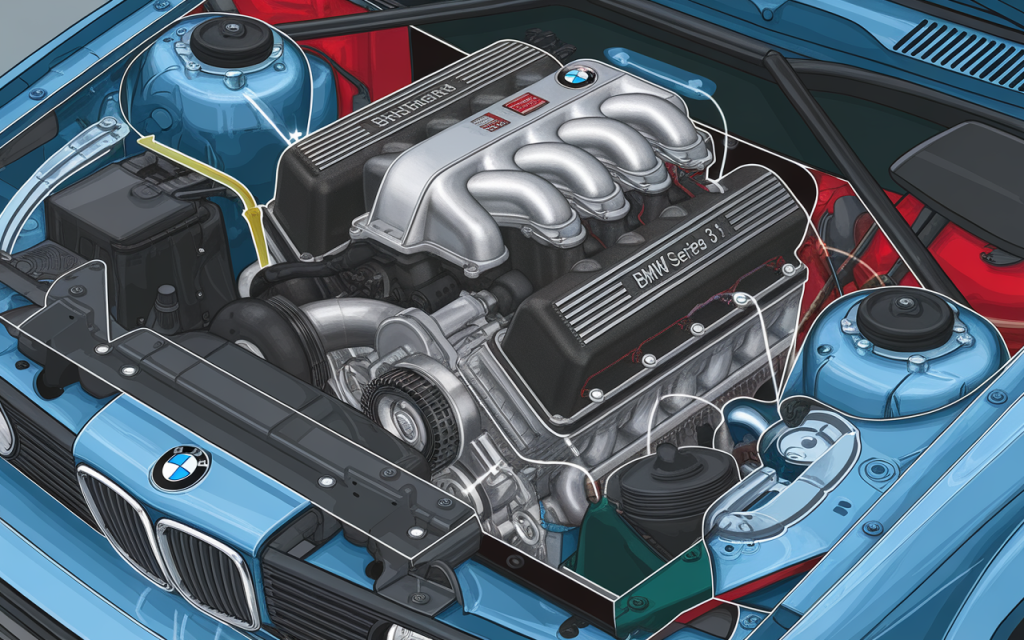 Chaîne de distribution d’une BMW Série 3 sur un moteur en réparation