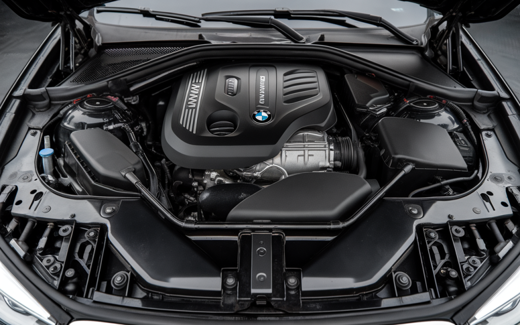 Vue latérale de la BMW 330i garée sur une route de campagne