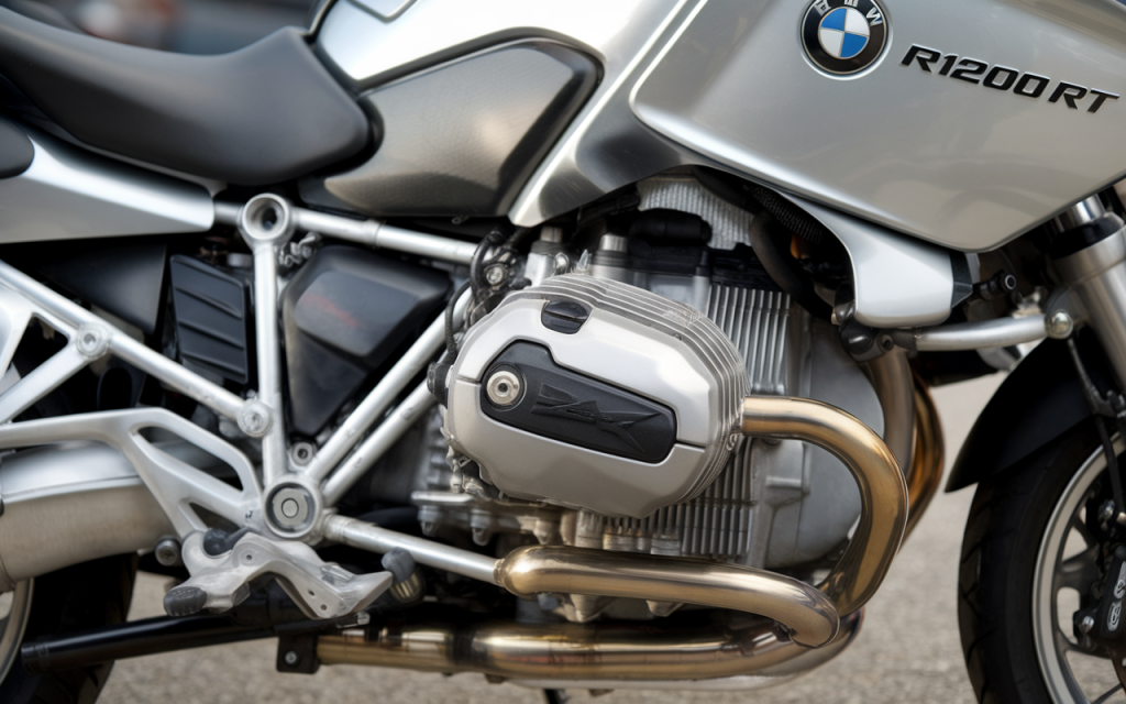 Moto BMW K1200RT stationnée sur une route panoramique