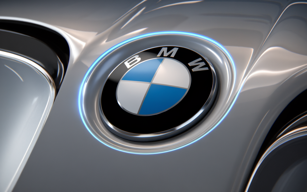 Logo rond de la marque BMW en bleu, blanc et noir