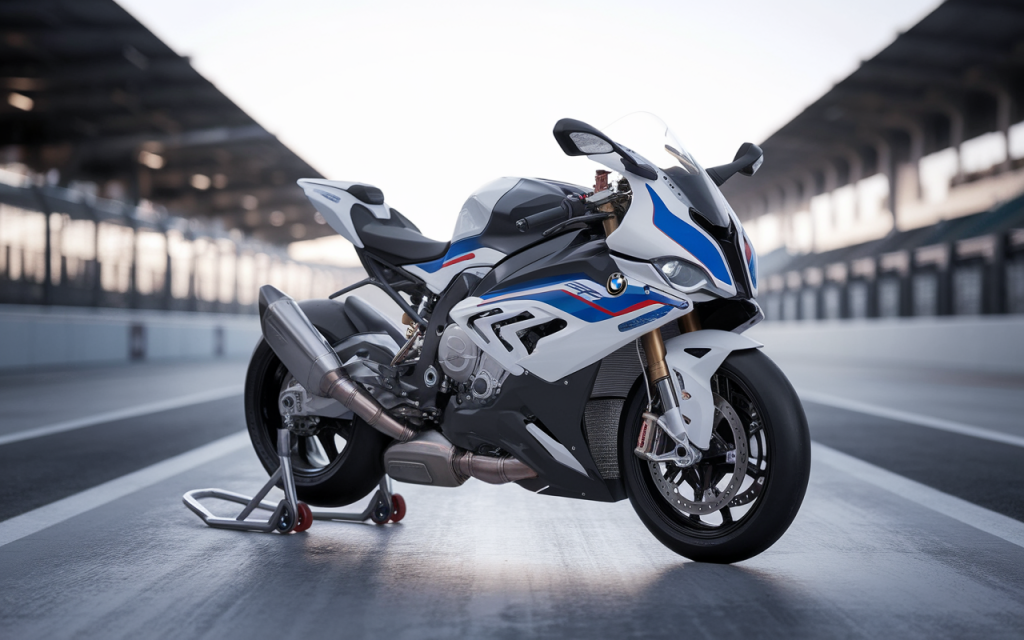Moto BMW M1000RR de haute performance vue de profil