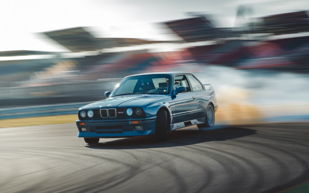 Vue latérale d'une BMW M3 E36 classique de couleur bleue