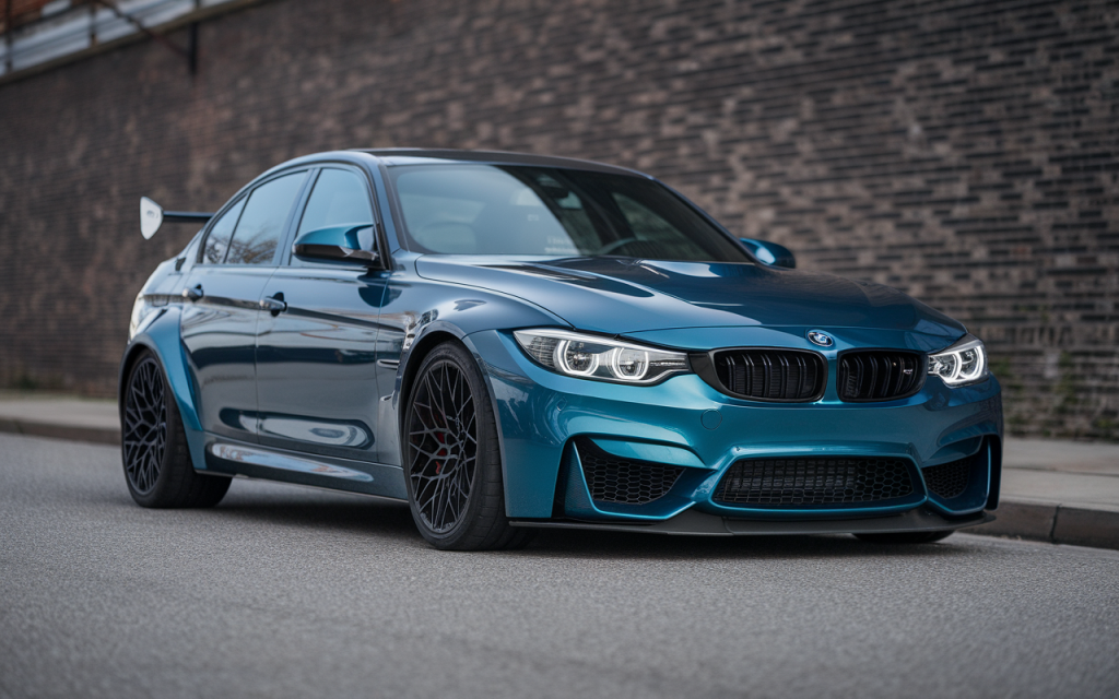 Vue de la BMW M3 avec indication de son prix