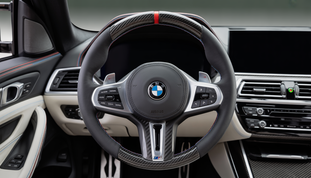 Volant en carbone M Performance dans un intérieur BMW avec finition Alcantara