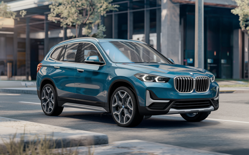 Photographie réaliste d'un BMW X1 2025 stationné en ville