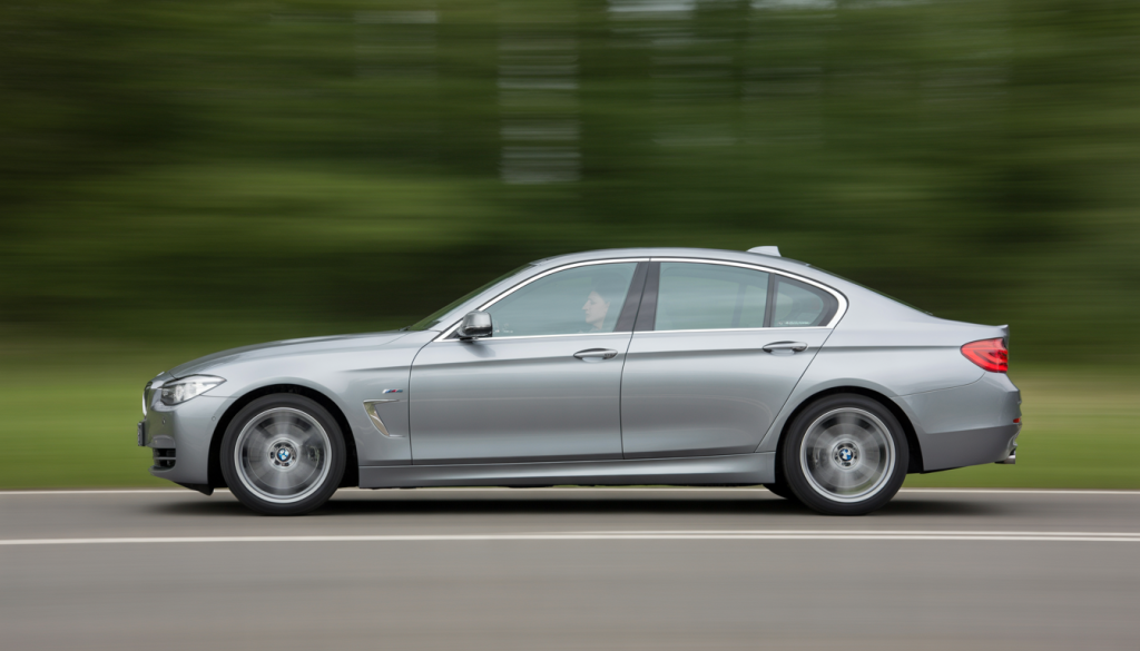 BMW F10 535d de luxe argentée roulant sur route ouverte