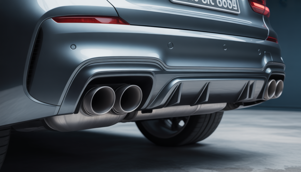 Gros plan sur un échappement sport BMW avec finition inox brillante