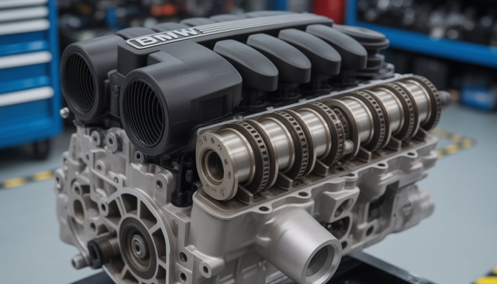 Vue détaillée du système VANOS BMW avec composants hydrauliques