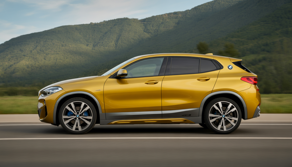 Vue latérale du BMW X2, SUV coupé élégant au design sportif