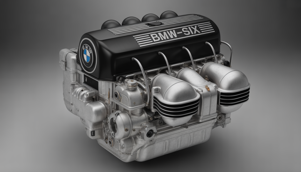 Gros plan d'un moteur BMW six cylindres incliné à 55 degrés