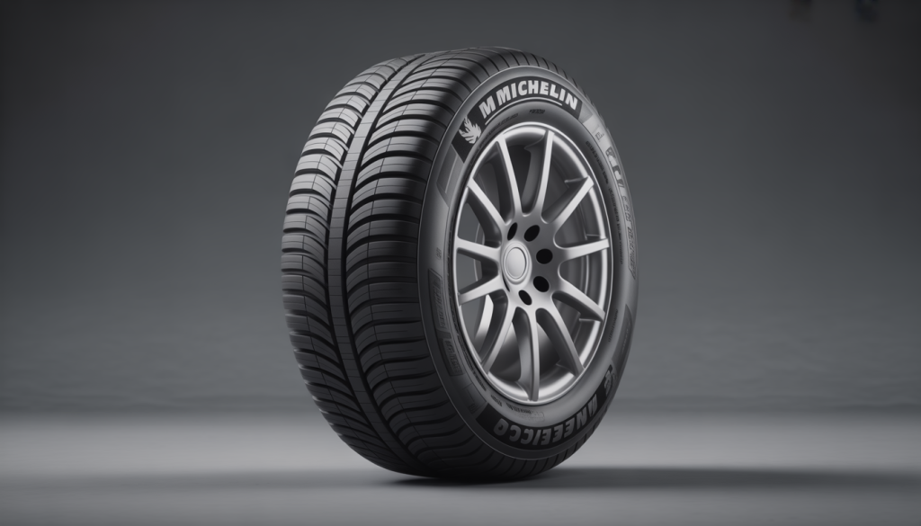 Pneu Michelin moderne avec sculpture détaillée sur fond clair
