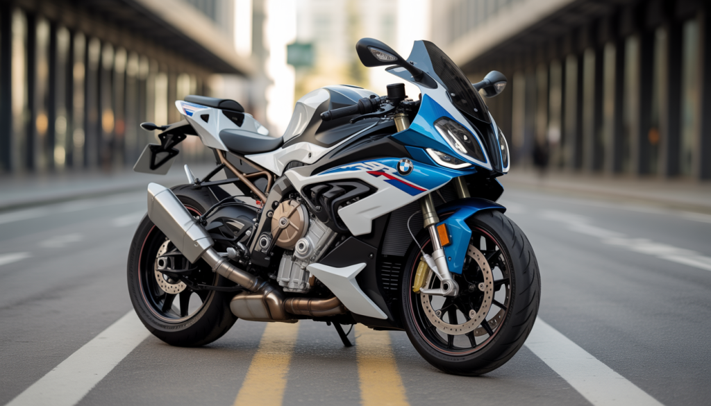 BMW S1000RR sportive en ville sous lumière naturelle
