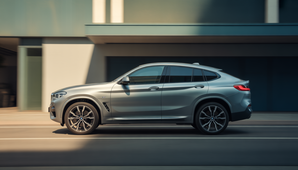 Vue latérale d'un BMW X4 luxueux dans un cadre urbain
